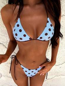Bộ đồ bơi 2 mảnh dành cho nữ, gợi cảm và thời trang, màu tím, bộ bikini đi biển mùa hè, họa tiết ngẫu nhiên, thích hợp cho kỳ nghỉ. - Màu xanh nhạt - Xem 8
