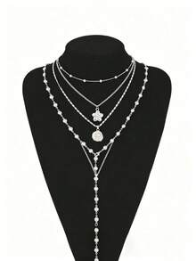 4-Piece Pearl Flower Shell Tassel Pendant Necklace Set With Fashionable And Versatile Accessories - Seashell Flower - View 2