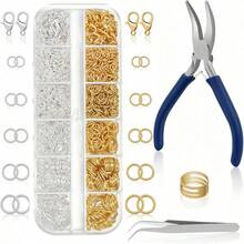 KLONKEE Kit de herramientas para hacer joyas, que incluye alicates de nariz curva azules, herramienta para anillos de salto, mosquetón y pinzas, adecuado para hacer collares y reparar anillos de salto - Multicolor - Ver 10