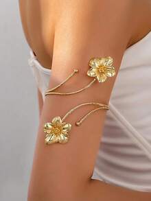 6pcs Set Minimalist Geometric Metal Arm Cuff Bracelets, Exaggerated Leaf Design Suitable For Beach Vacation & Street Style - A0003T-11 - View 2