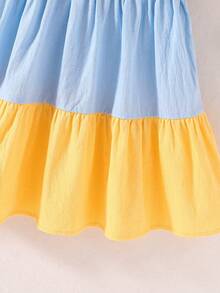 Young Girl' Colorblock Ruffled Woven Dress, Summer New Cap Sleeve A-Line Cake Dress, Nature Inspired Casual Dress For Outdoor Picnic - Multicolor - View 6