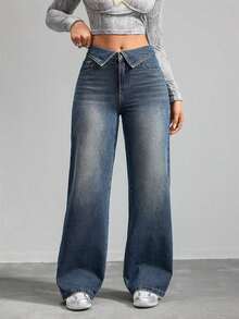 Tall Jeans casuales para mujer de talle bajo, corte recto, holgados, pantalones vaqueros azules para mujer de talla grande - Negro - Ver 3