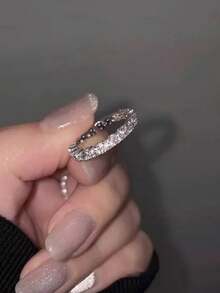 2件裝優雅奢華立方鋯石開口銅戒指，適合女性日常、派對與婚禮穿著 - 銀色 - 查看 6