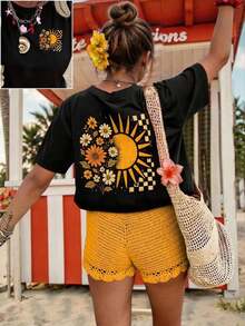 Women's Plus Size Short Sleeve T-Shirt With Round Neck, Loose Fit, Casual - 黑色 - 查看 1