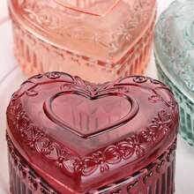 Caja de joyería con forma de corazón con tapa, caja de almacenamiento para anillos, aretes y collares - Multicolor - Ver 7