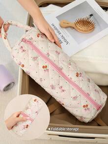 Quilted Floral Multi-Use Storage Bag, Portable Protective Organizer For Glasses & Hair Dryer - Multicolor - View 3