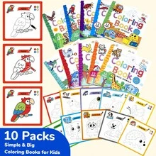 beartale 10本幼兒著色本，動物與交通工具主題繪畫活動書，兒童蒙特梭利塗鴉教育玩具，早期學習美術用品，學校教室文具，旅行玩具，男孩女孩生日開學禮物，萬聖節 - 彩色 - 查看 8