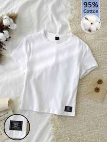 1 pieza Camiseta Ajustada de Color Sólido 95% Algodón, Estampado de Gato Adorable - Multicolor 9 - Ver 4