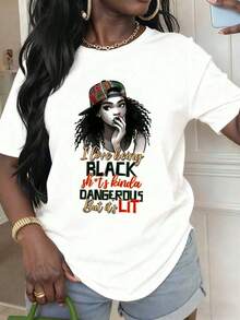 [Africa Pride T-Shirt] Black With Cap And Text I Love Being Black Shits Kinda Dangerous But Its Lit Graphic T-Shirt For Casual Wear And Everyday Style,Ideal Holiday And Family Giftplayeras de mujer - Negro - Ver 6