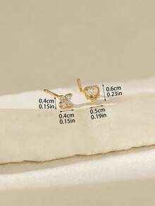 Bộ 2 khuyên mũi hình cỏ bốn lá và trái tim mạ vàng, đính đá Cubic Zirconia, kiểu dáng chữ L, trang sức xỏ mũi chữ L Y2K dành cho nữ. - Vàng - Xem 2