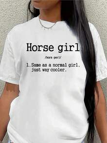 Equestrian-Themed Short-Sleeved Polyester T-Shirt With A Fun Horse Design. Lightweight And Durable, Suitable For Wearing At Home, Leisure Activities In The Park, Or Cycling. Comfortable And Versatile For Everyday Wear. Women's Casual Blouse - 白色 - 查看 7