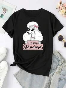 1 Piece Of Women's Short Sleeve T-Shirt, With White Doberman Graphic Print, Casual Sporty Style, Round Neck, 180g, 100% Cotton. - 黑色 - 查看 2