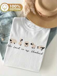 Graphic Print T-Shirt, Short Sleeves, Round Neck, Casual Top For Summer And Spring, Women's Clothing, Women's Winter Clothing - 白色 - 查看 1