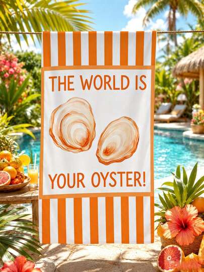 1pc Orange & White Striped Shell Print Ultra-Soft Microfiber Beach Towel, Available In Multiple Sizes, Lightweight Beach Blanket, Suitable For Swimming, Camping, Sports, Beach Or Gym, Beach Accessories | Modern Beach Towel | Durable Beach Mat, Beach Towel