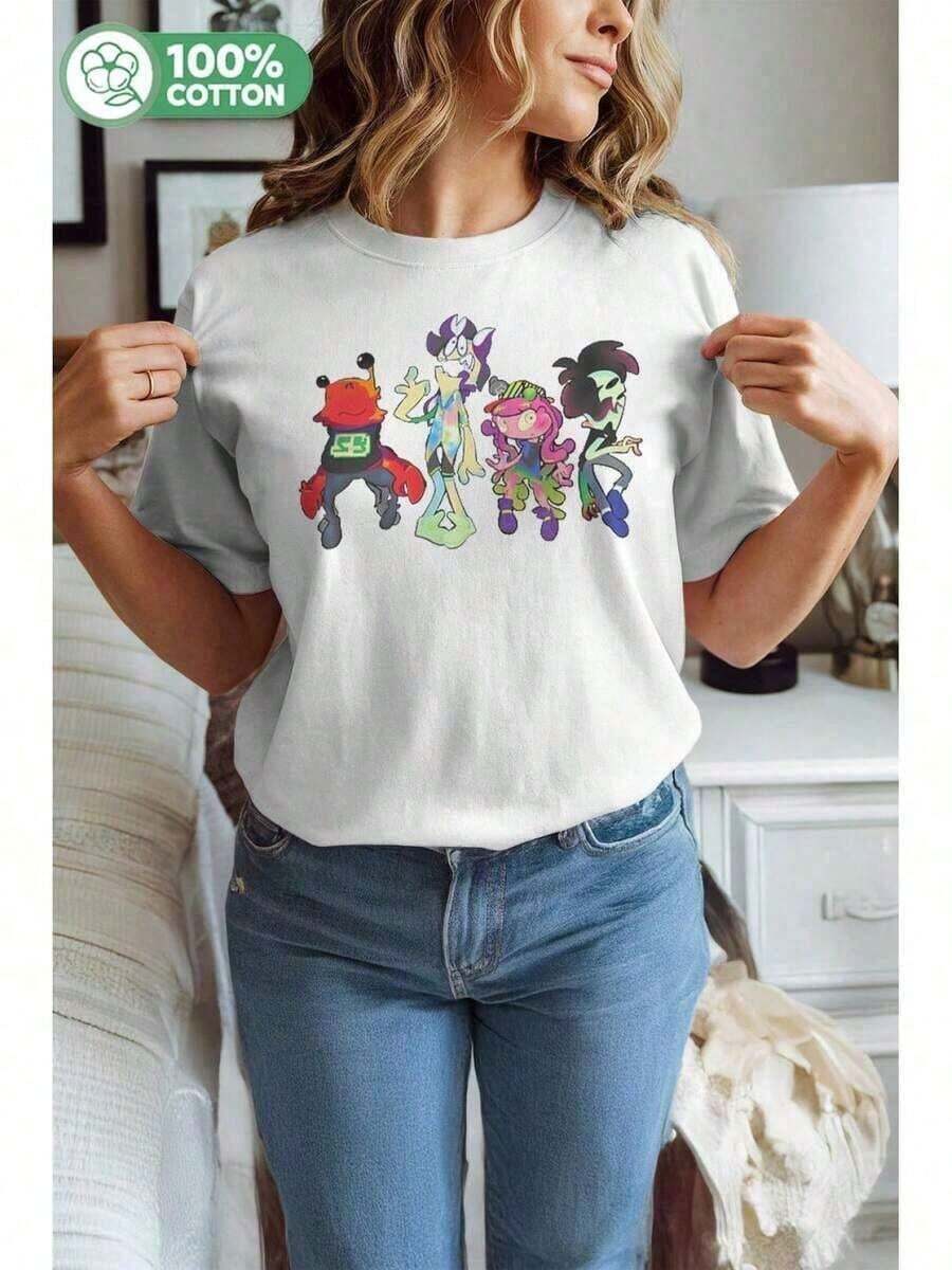 Women's Blouses 1pc Women's Casual T-Shirt, Fashionable Outdoor Outfits, Christmas Gifts, Cartoon Characters Graphic Print Chips For Women (Chirpy, Chipmunks, Chipmunks) With Soft Round Neck And Casual Short Sleeve For Everyday Wear 2026, Comfortable And Lightweight For Daily Use Euhrmuse - 白色的 - 查看 1
