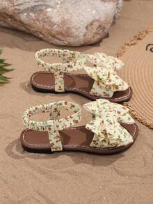 1 Pasang Sandal Datar Anak Perempuan/Pria Lembut dan Nyaman dengan Motif Bunga dan Pita, Desain Slip-On Elastis, Sepatu Pantai Gaya Pedesaan yang Lucu, Cocok untuk Sehari-hari, Sekolah, Pantai, Musim Semi/Panas - Aprikot - View 7