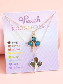 2Pcs/Set Teen Girls Balloon Mood Necklace Set Temperature Sensing Color‑Changing Heart Flower Butterfly Key Pendant Necklaces Friendship Daily Jewelry - Multicolor - View 15