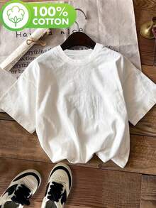 Oversized T-Shirt For Women With Japanese Koi Fish And Bamboo Print - Casual Short Sleeve Crew Neck T-Shirt, Semi-Sheer Regular Fit For Summer And Spring, Machine Washable, Spring Outfit, Breathable Clothing, Artistic Design On The Back, Lightweight Fabric, 100% Cotton - 白色的 - 查看 2
