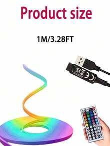 Tira de luz LED neón RGB de 44 teclas con control remoto + alimentada por USB - Cambio de color, regulable, con control remoto, apta para dormitorio, TV, resistente al agua, decoración de RV, decoración de fiesta, tira de luz neón flexible, DIY - luz colorida - Ver 13