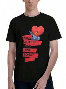 BT21 TATA Unisex "ARMY, ¿Cuál es tu canción de amor?"Camiseta con Estampado de Slogan, Estampado Divertido de Bangtan Sonyeondan Fandom, Camiseta Casual de Manga Corta, Ropa de Verano, Ropa de Verano para Mujer, Tops de Verano, Copa Mundial 2026, Ropa de Mujer - Negro - Ver 6