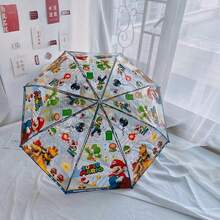 SUPER MARIO BROS. 1件裝經典遊戲關卡與圖標印花透明傘，可愛復古角色設計便攜透明傘，輕量防水折疊傘，適合旅行與日常使用 - 彩色 - 查看 2