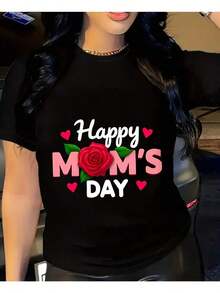 Oferta por tiempo limitado, cantidad limitada disponible,  relámpago, camisas de mujer, camisetas de mujer Camiseta de manga corta blanca de cuello redondo para mujer, ideal para el Día de la Madre.Camiseta informal transpirable de manga corta. - Negro - Ver 3