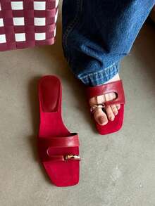 Giày sandal hở mũi kiểu Pháp cổ điển, sandal mùa hè tiện dụng, gót cao dày. - Đỏ - Xem 5