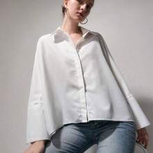 Camisa blanca de mujer con diseño de rostro abstracto francés, encanto retro, diseño de manga larga, adecuada para entrevistas de negocios, trayecto al trabajo, uso casual, relajado, minimalista y elegante, apta para uso diario y en el hogar - Negro - Ver 7
