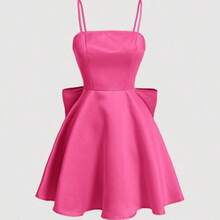 MOD Vestido de tirantes elegante de unicolor y simple para uso diario de mujer - Rosa Fucsia - Ver 1