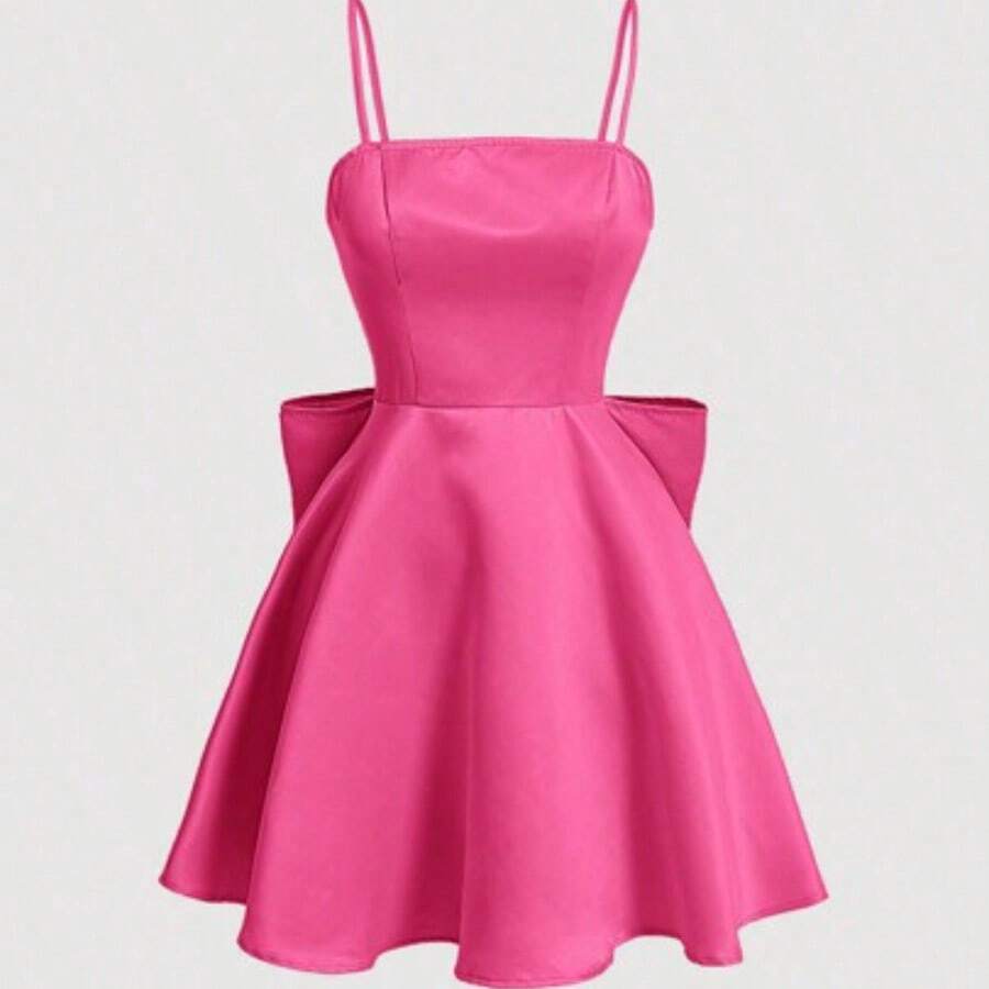 MOD Vestido de tirantes elegante de unicolor y simple para uso diario de mujer - Rosa Fucsia - Ver 1