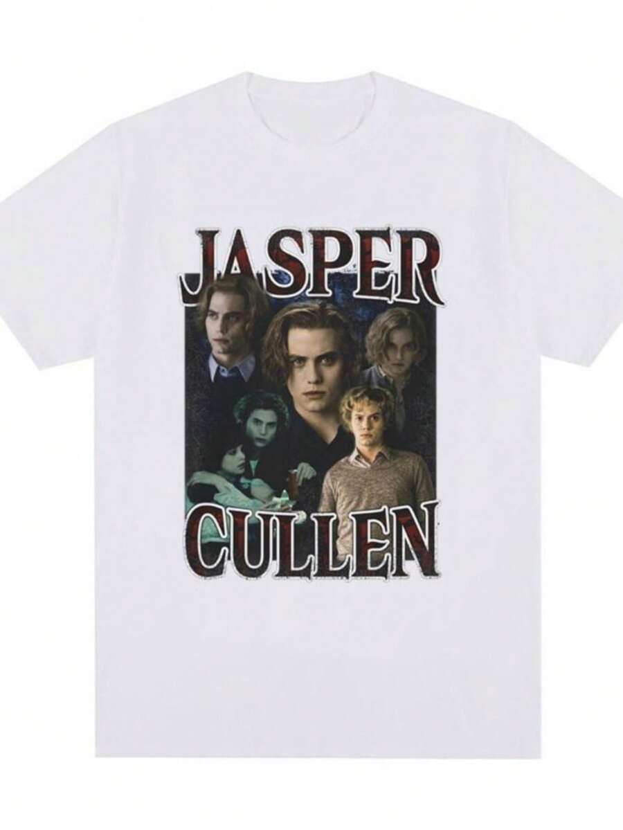 playeras de mujerMovie Twilight Jasper Cullen Vampire Robert Pattinson Edward Cullen T Shirt Men Women Vintage Oversized T-shirt Cotton T-shirts - Blanco - Ver 1