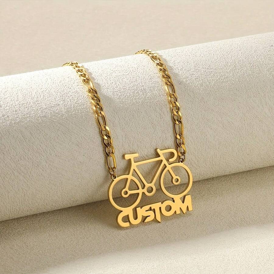1 chiếc vòng cổ mặt dây chuyền hình xe đạp kiểu mắt xích khắc tên theo yêu cầu, vòng cổ mặt dây chuyền khắc chữ tên cá nhân hóa dành cho nữ, trang sức thép không gỉ cho người đam mê xe đạp, quà tặng ngày lễ/sinh nhật. - Nhiều màu - Xem 1