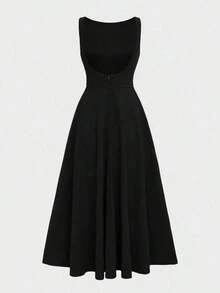 Elegante vestido maxi romántico francés con espalda descubierta, cintura ceñida y diseño calado, elegante y sexy, adecuado para Navidad, fiestas de vacaciones, citas de verano - Negro - Ver 7