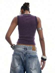 Camiseta de mujer con tachuelas, adecuada para citas, festivales de música, fiestas - Morado - Ver 2