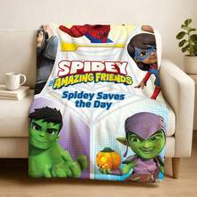 1pcs Marvel S Pidey And His Amazing Friends Spidey Saves The Day Fleece Blanket Versatile Multi-Purpose Soft Cozy Throw Blanket For Sofa Bed Living Room Couch Travel Camping Office Nap Car Decorative Warm Cartoon Plush Blanket Fans Gift - Nhiều màu - Xem 3