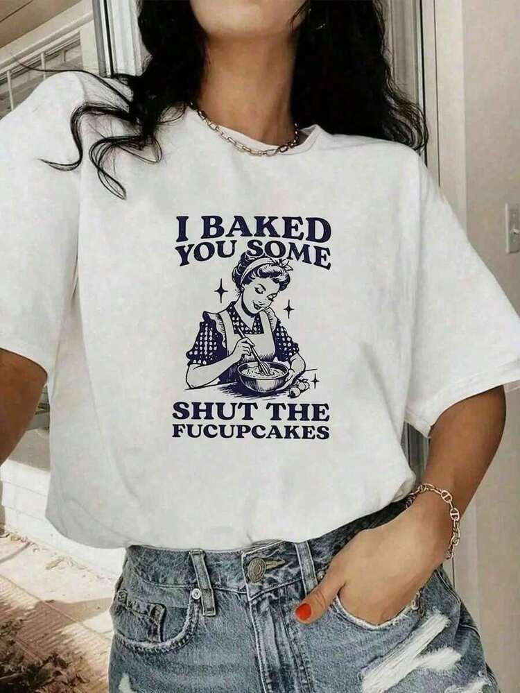 Camiseta de Mujer con Estampado Gráfico Vintage, Versátil para Primavera/Verano, Camiseta Estampada, Vacaciones, Festival de Música, 100% Algodón - Blanco - Añade 6