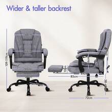 ALFORDSON Ergonomic Office Chair With Massage Function, Footrest And 150° Tilt, Velvet Executive Chair With SGS Gas Spring, Swivel Gaming Chair For Computer, Linen, Black - 灰色 - 查看 8