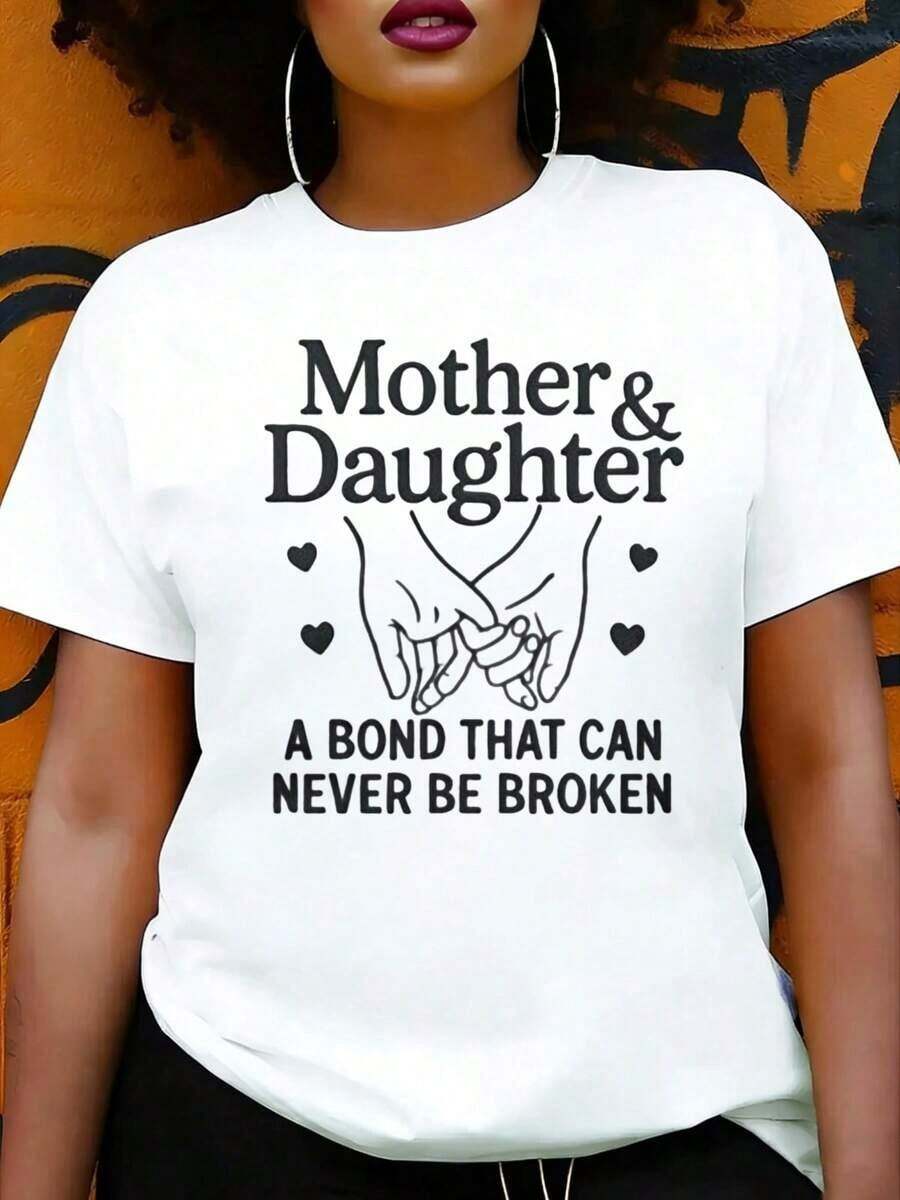 Camiseta de Estilo Casual para Mujer, Estampado Gráfico 'Madre e Hija: Un Vínculo Inquebrantable', Ropa de Verano, Regalo para Mamá e Hija - Blanco - Ver 1