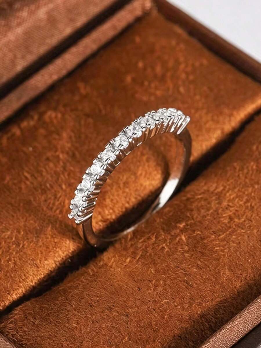 Nhẫn đôi cổ điển bốn chấu tròn đính đá Cubic Zirconia tổng hợp, quà tặng đính hôn/Ngày Valentine. - trắng - Xem 1