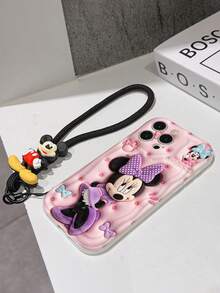 This Disney Mickey Mouse Lanyard Phone Case Is Fully Covered In TPU Material. It's Shockproof, Lightweight, And Compatible With IPhone17/16/11/13/15/15 Plus/15 Pro/15 Pro Max/12/14 Pro Max/11 Pro Max/12 Pro/12 Pro Max/13. This Phone Case Makes A Popular Birthday Gift Or Business Gift; It's Durable, Stain- And Fingerprint Resistant, And Suitable For Both Men And Women. The Set Also Includes A Mickey Mouse Phone Case And A Mickey Mouse Plush Bracelet. It's A Perfect Gift For Friends And Family. This Stylish Phone Case Is Fun, Lightweight, And Durable. IPhone17 Pro Max Phone Case, Minnie Mouse Phone Case. - trắng - Xem 6