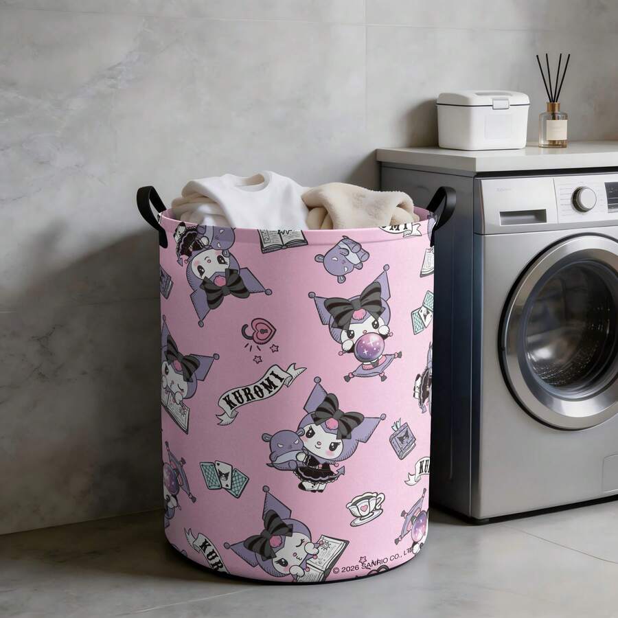 Miniso Sanrio Kuromi All-Over Print Laundry Basket Collapsible Storage Bin With Handles,Organizer For Laundry Room, Bedroom & Room - Multicolor - View 1