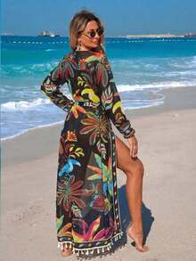 2026 Nuevo Kimono de malla estampado para mujer, Cubierta de playa larga, Elegante y casual - Multicolor - Ver 2