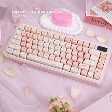 粉色樱花键帽，PBT材质，高品质五面热升华印花，可爱圆润设计，兼容机械键盘 - 查看 1