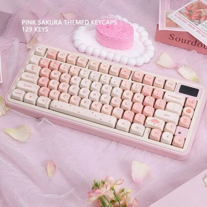 Pink Sakura Keycaps, PBT Material, High-Quality 5-Side Dye-Sublimated, Cute & Round Design, Compatible With Mechanical Keyboards