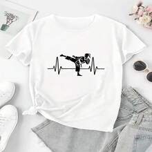Camiseta Casual de Manga Corta para Mujer con Estampado de ECG y Taekwondo - Cuello Redondo Transpirable para Verano, Gimnasio y Ropa Casual - Lavable a Máquina, Ropa Deportiva, Camiseta de Ajuste Cómodo S-XXXL - Blanco - Ver 1