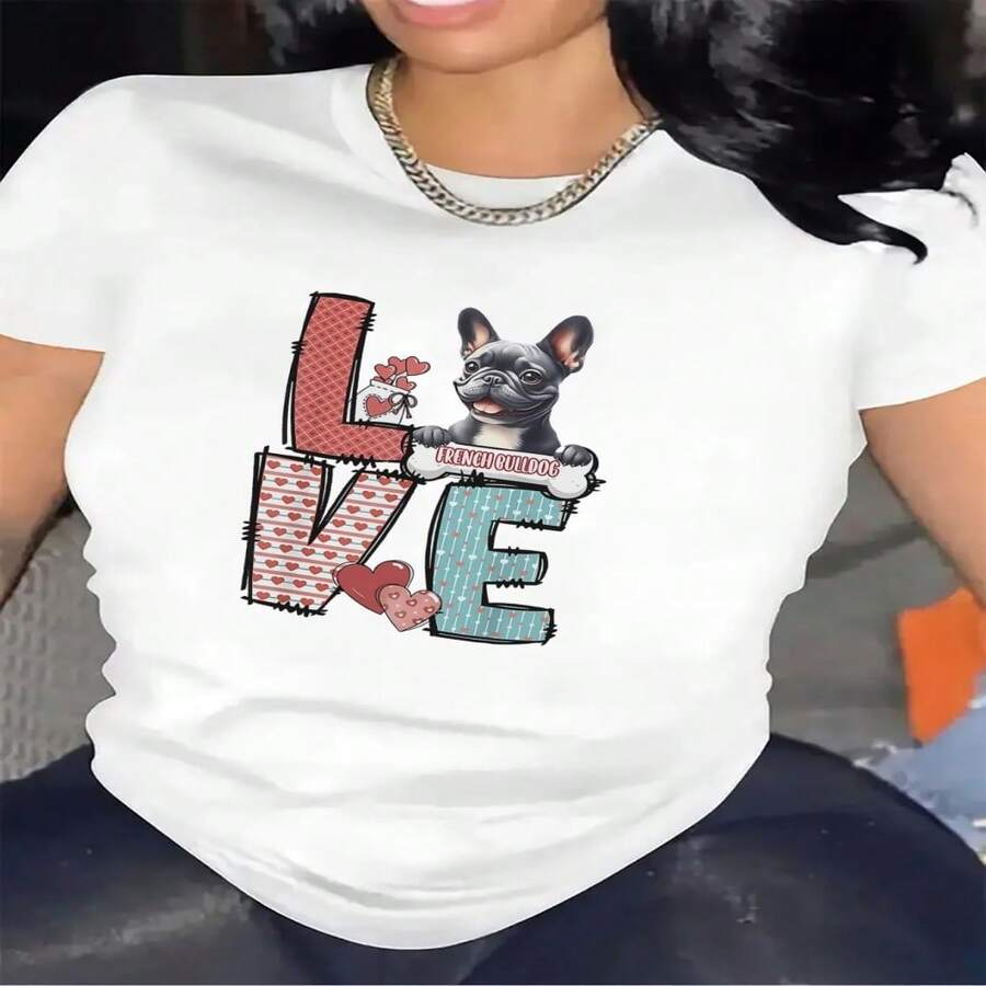 Short-Sleeve T-Shirt With Adorable Dog Design | Comfortable, Durable, Soft Fabric, Ideal For Casual Environments, Stylish And Lightweight Top For Everyday Wear, Crew Neck, Medium Stretch Fabric, Print S-XXXL - 白色 - 查看 1