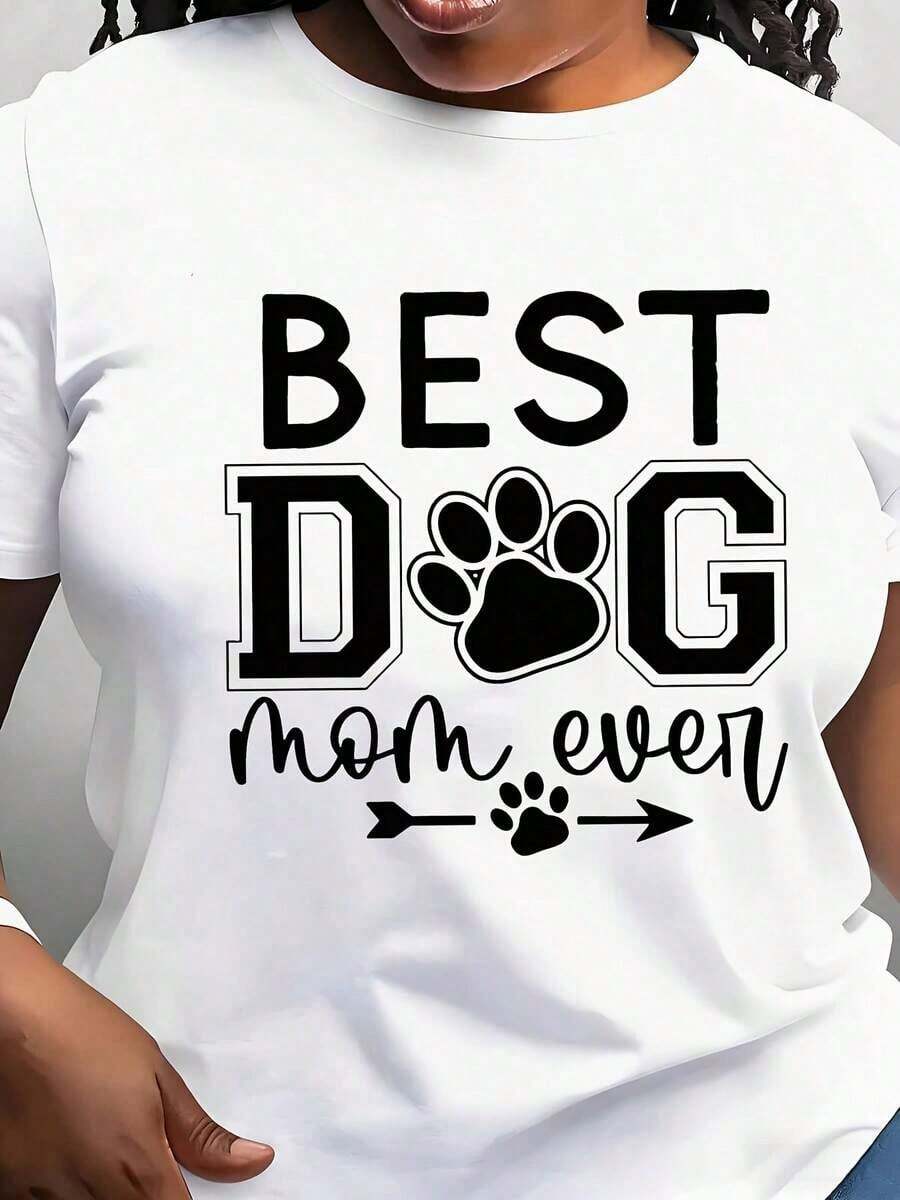 Modern And Minimalist Women's T-Shirt "The Best Dog Mom Ever" With Paw Print Graphic Design, Perfect For Pet Lovers And Dog Owners, Ideal For Everyday Wear And Casual Outings - 白色 - 查看 1