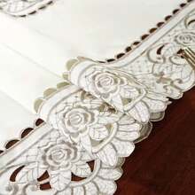 1pc Embroidered Floral Table Runner, Farmhouse Style Polyester Embroidered Hollow-Out Dust-Proof Table Runner, Suitable For Cabinet, Dining Table, Coffee Table, Daily Home Decor And Wedding Party Holiday - 010 White - View 9