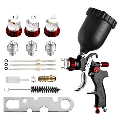 1 Set HVLP Spray Gun With 3 Interchangeable Nozzle Caps, Convenient For Spraying Cars, Furniture, Railings, Walls
