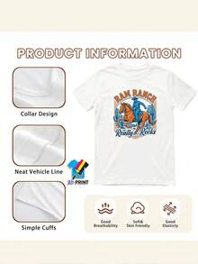 Camiseta de Mujer 1 pieza. Camiseta casual para mujer, con estampado de diseño vintage de vaquero montando a caballo y cactus del desierto, muy adecuada para festivales de música country, competiciones de vaqueros, viajes a la granja y uso diario, disponible en varios colores y tallas. Camisetas para Mujer. - Blanco - Ver 5